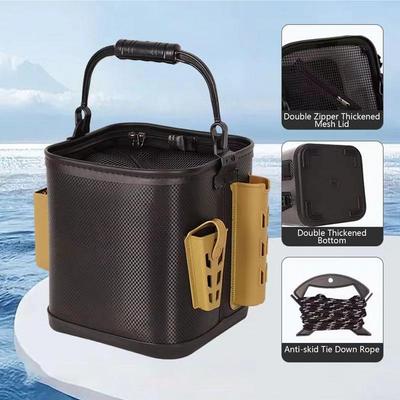 Foldable Fishing Bucket With Non-slip Water Rope Outdoor Sturdy Hand Carry Fish Bucket Large Capacity Carrying Fishing Buckets