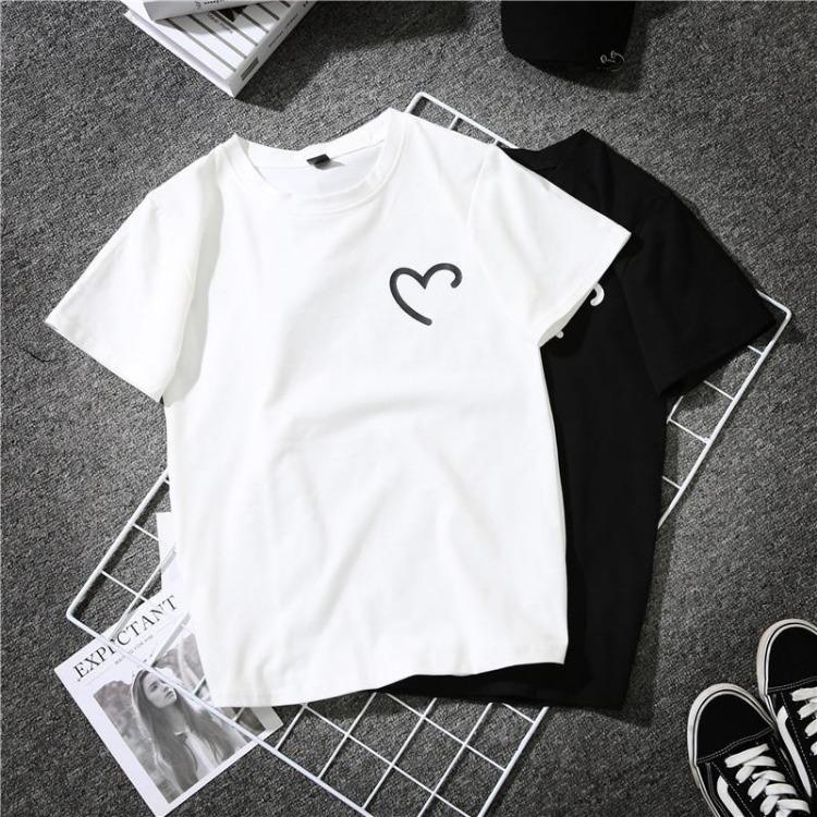 Trendy Hong Kong Style Harajuku Summer Clothing Oversize Tshirt Women Loose Short Sleeve Top Fat Girl Street Fried Heart Shape Print
