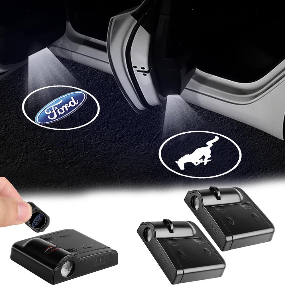 1/2pcs LED Car Door Welcome Light Projector Lamp Emblem For Ford Mustang Ranger Kuga Focus Fiesta Mondeo Accessories Valve Cap