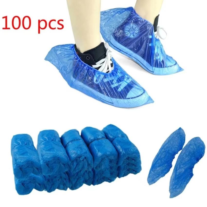 100 Pcs Waterproof Medical Boot Covers Plastic Disposable Shoe Covers Overshoes Shoe Protector Shoe Cover Water Proof Shoes