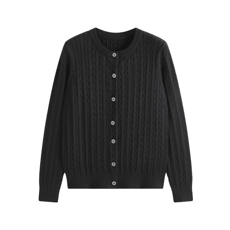 Women's Cable Knit Cardigan Long Sleeve Round Neck Button Front Solid Color