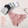 Einfarbige Damenunterwäsche aus Baumwolle mit Spitzenkanten und mittlerer Taille, dreieckige Hose, sexy Slips, Damenhöschen