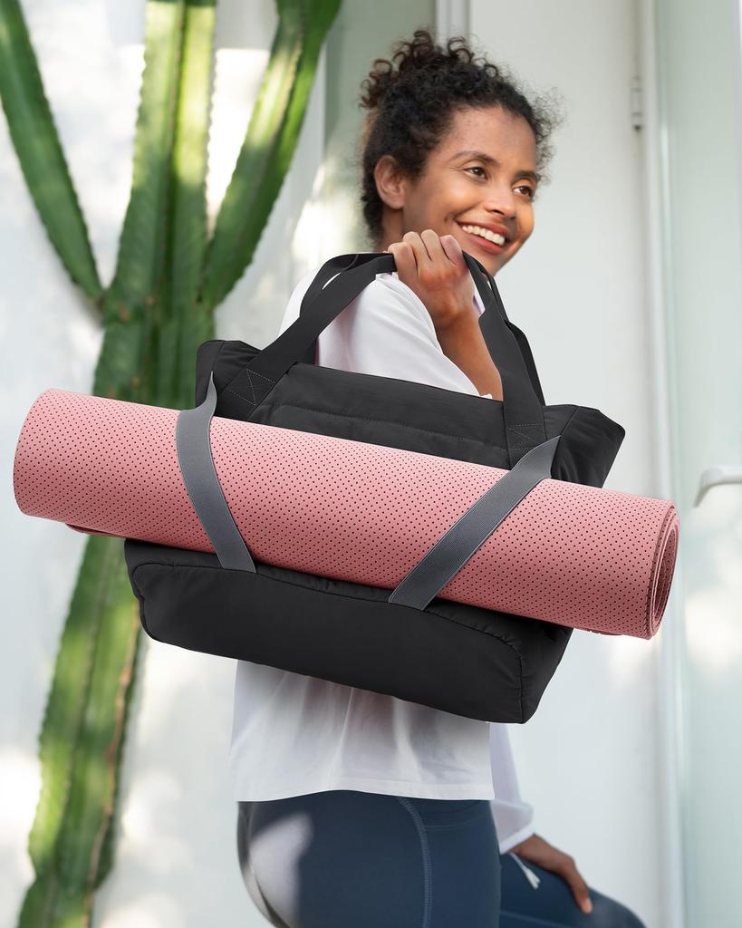 Tote Bag with Large Quilted Tote Bag with Yoga Mat for Gym [BAGSMART] Zipper, Capacity, Strap, Lightweight, Women, Travel, Commuting,