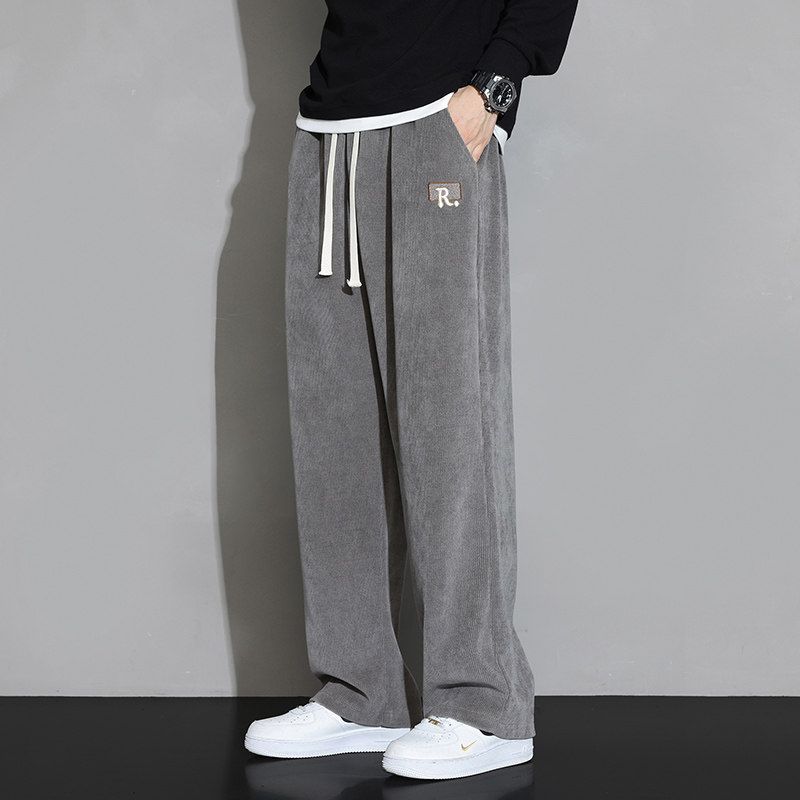 Foreign Trade Surplus Spring and Autumn New Corduroy Casual Pants for Men, Versatile Loose Hong Kong Style Straight-Leg Drawstring Drapey Long Pants