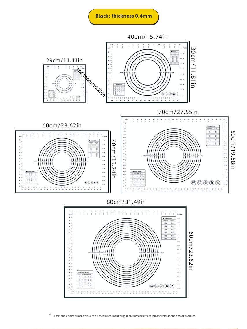 

«Очень большой силиконовый коврик для выпечки с мерной шкалой — утолщенный коврик для замешивания из ЭВА» White with Black (Thin)