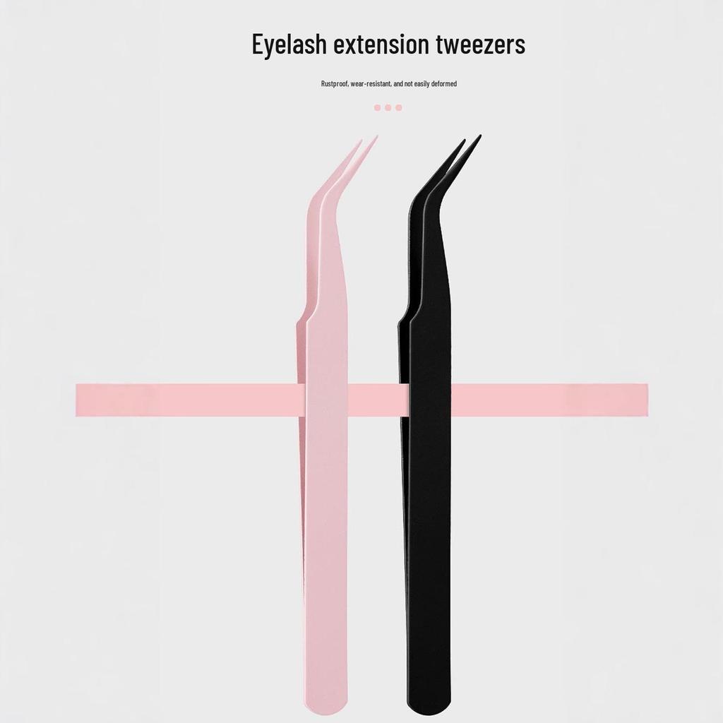 Golden Feather Colored Stainless Steel Precision Tweezers for False Eyelashes with Curved Tip