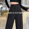 Ice Silk High-Waist Wide-Leg Pants - Women's Plus Size, Spring/Summer, Casual Black Drape