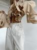 Elegant Ruffle Design French White Cardigan Blouse - Long Sleeve Women's Top