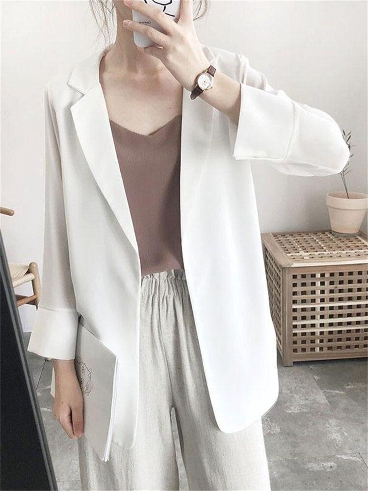 

Блейзери Жіночий шифоновий корейський верхній одяг Весняний сонцезахисний крем Вільний без планки Однотонний простий довгий Універсальний м’який модний вуличний одяг XXL білий