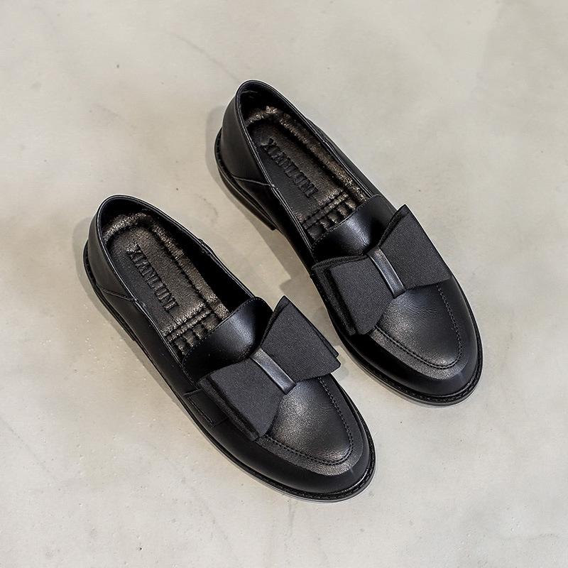 

Модные туфли размера плюс 34-41 женские оксфорды с бантом на плоской подошве на толстом каблуке без застежек ретро-туфли для девушек из колледжа маленькие кожаные туфли женские дерби 6 чёрный