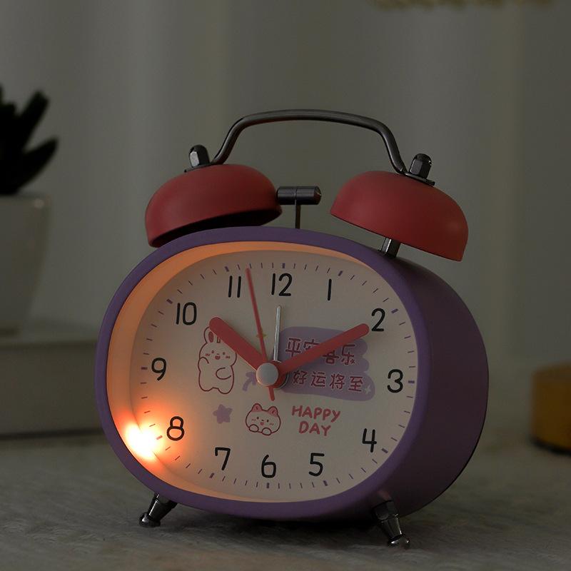 High-value macaron candy color cartoon children's ringing alarm clock sweep seconds silent night light clock watch