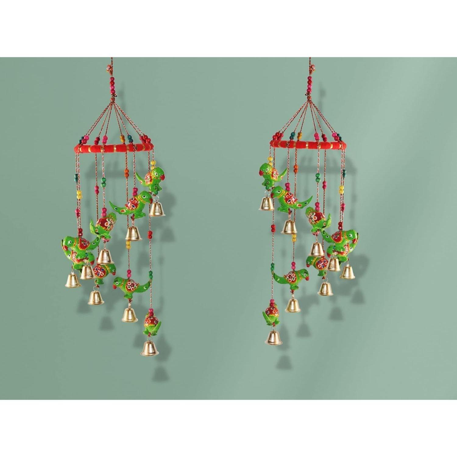 

Расписанные вручную раджастанские подвески-колокольчики для домашнего декора, настенное декоративное украшение (Зеленый попугай)