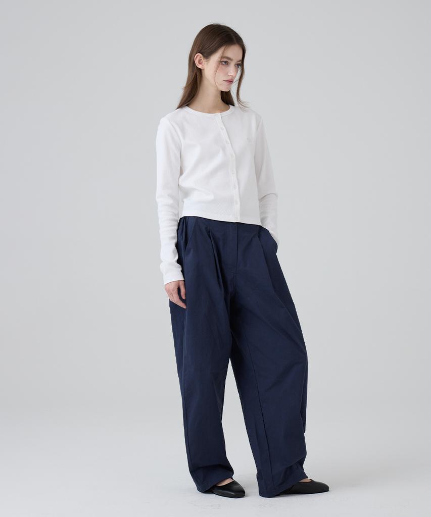 DANGLEDROP Dgdp Balloon Fit Curved Cotton Elastic Waist Pants_Navy