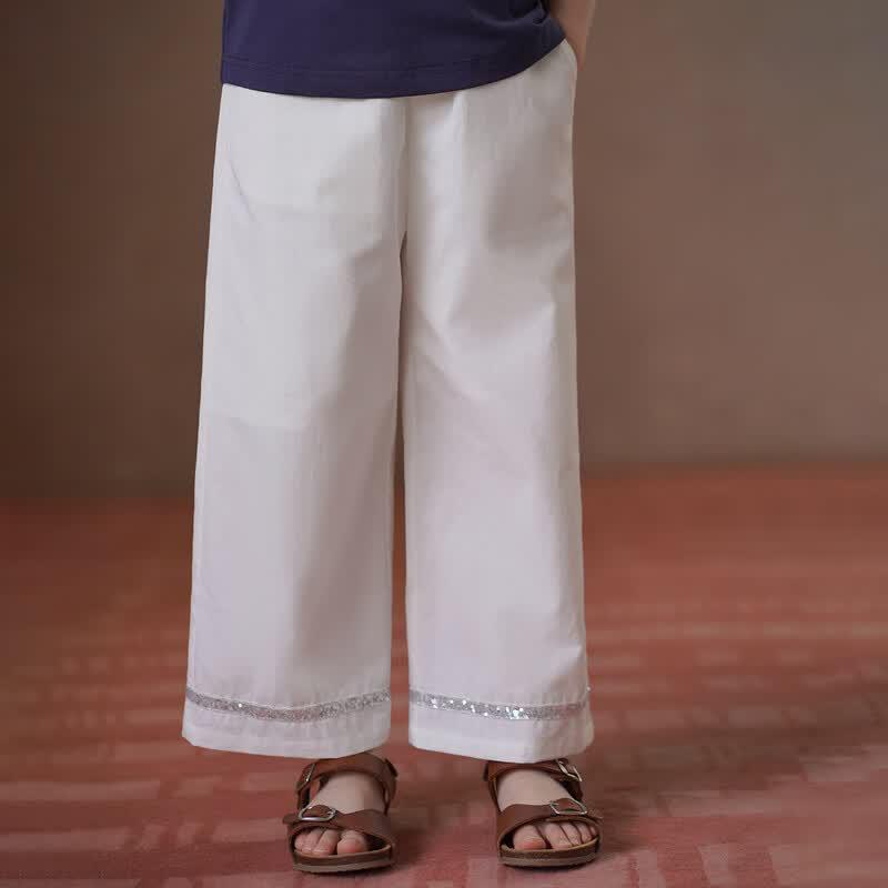 Hacikis Girls  White Cool-Feel Summer Straight-Leg Casual Pants 140