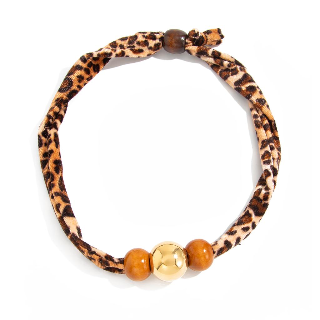 Salircon 2026 New Simple Brown Leopard Print Beaded Nelace Women Vintage Clavicle Sweater Chain Neck Classic Aesthetic Jewelry