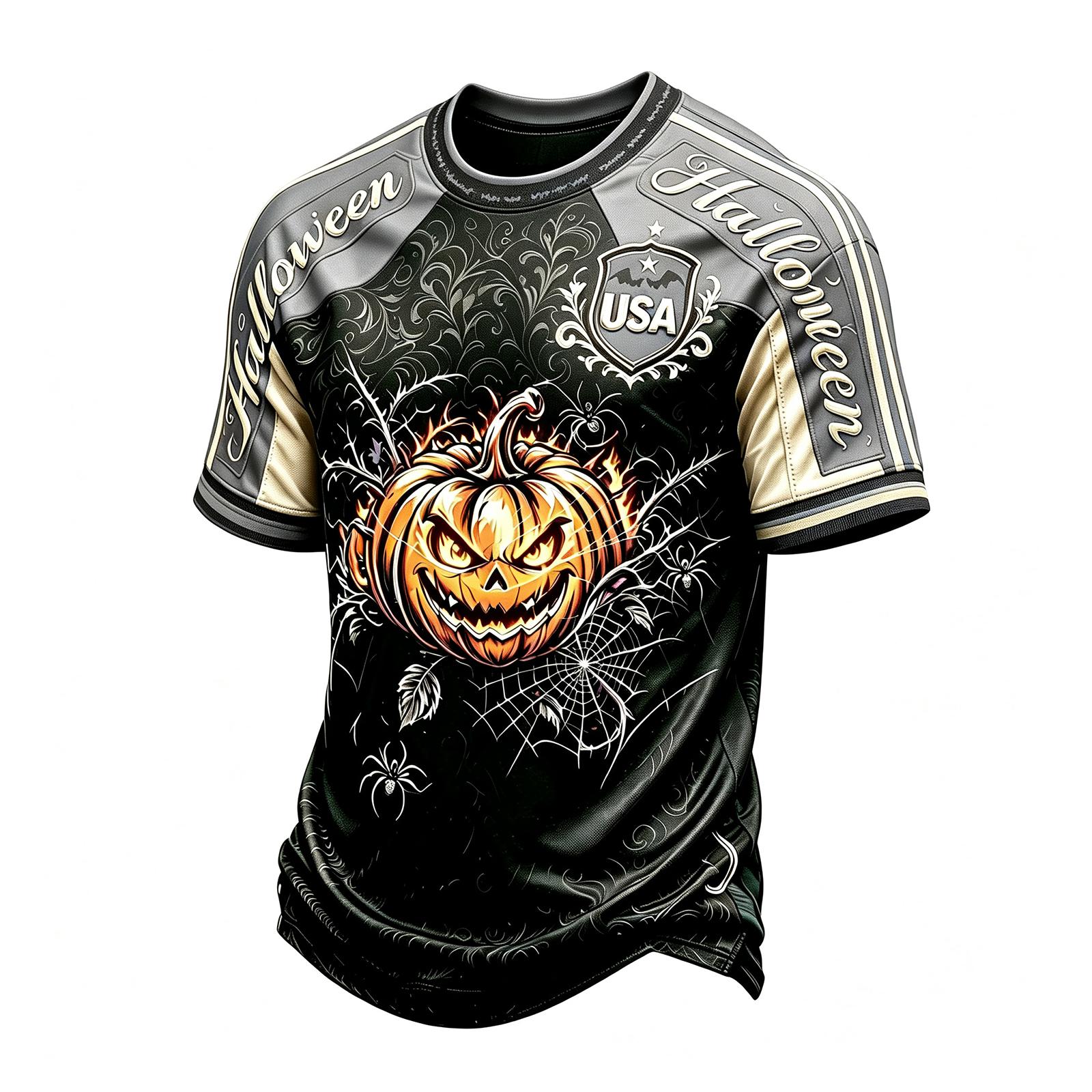 Men s Casual Short Sleeve Halloween Print T-Shirt for Everyday Wear XXL