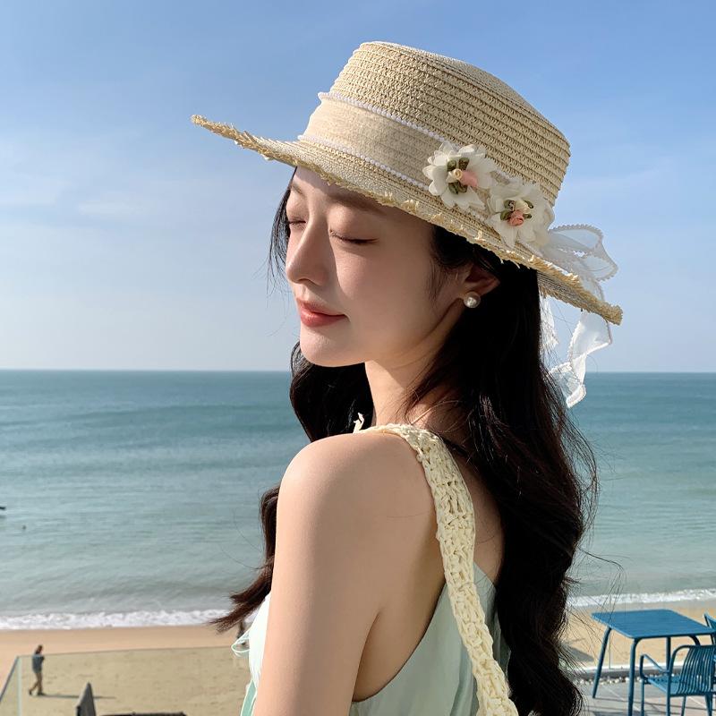 Summer Hat Women's Lace Bow Sunscreen Shade Straw Hat Summer Travel Vacation Beach Hat Sun Hat