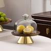 Acacia Wood Tray High-legged Cake Plate Golden Foot Glass Cover Dessert and Snack Display Plate Desktop Storage Container Party