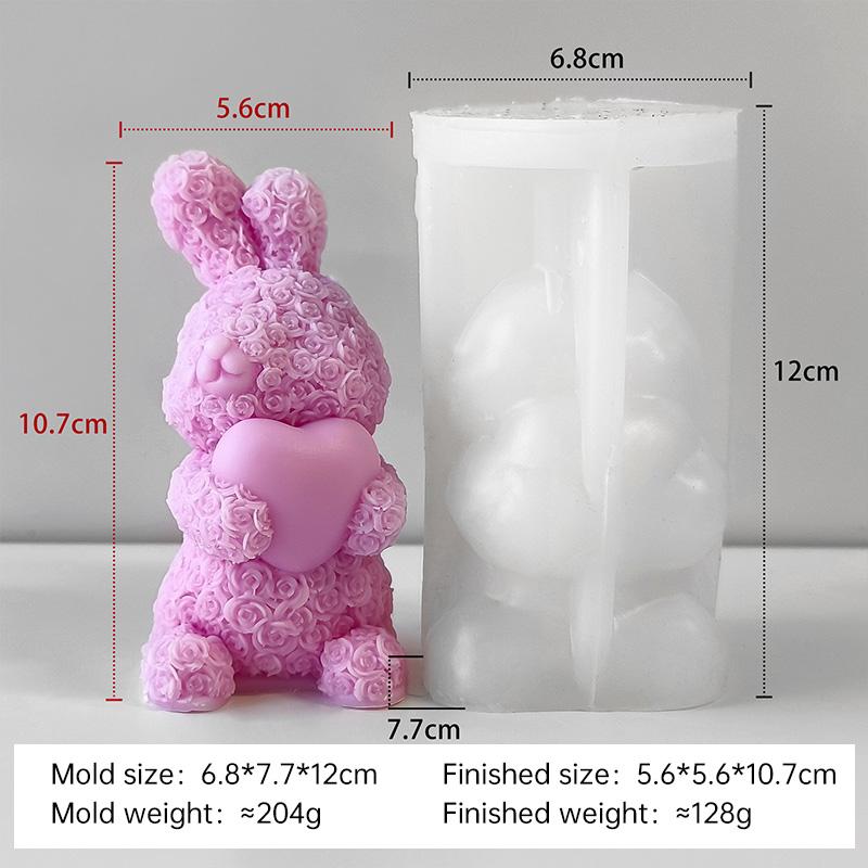 3D Valentine's Day Cartoon Bunny Candle Mold DIY Holding Heart Rabbit Handmade Aroma Candle Plaster Ornament Molds
