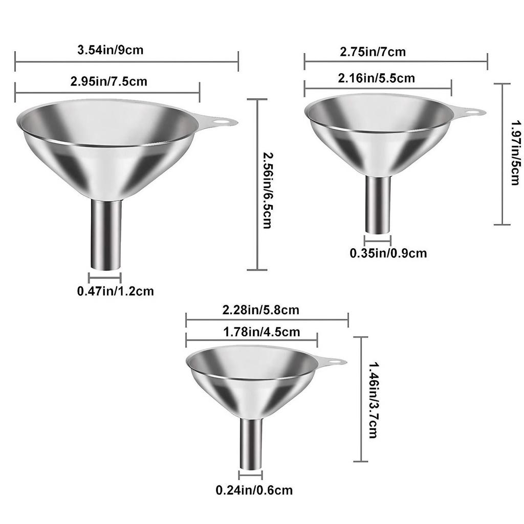 Stainless Steel 3Pcs Mini Funnel Set Liquid Dispensing Oil Wine Kitchen Tool Integrated Distributor
