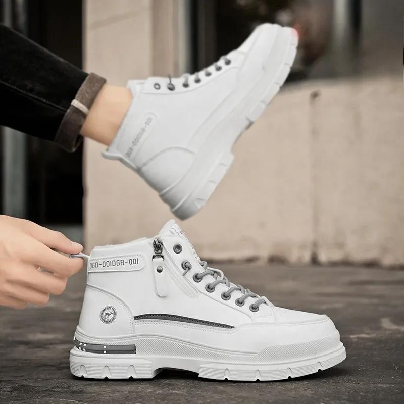 Fashion White Shoes for Men Winter Mens Warm Ankle Boots New Non-slip Sneakers for Man Motocycle Snows Boots Botas Para Hombre