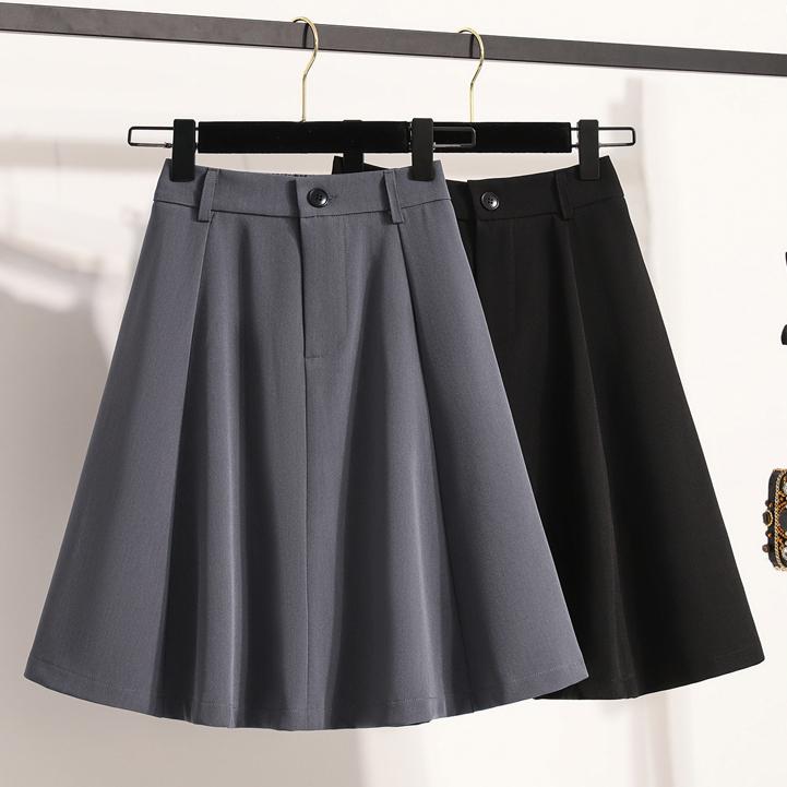 Spring Summer Women Plus Size New Skirts Vintage Elastic Solid Loose Pleated Skirts High Waist