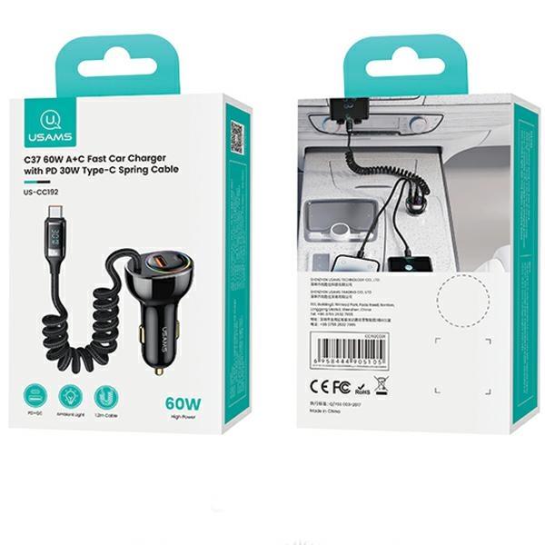Usams Ład. Sam. C37 1Xusb+1Xusb-C 60W +Kabel Usb-C 30W Pd+Qc Fast Charge Czarny/Black Cc192Cc01 (Us-Cc192)