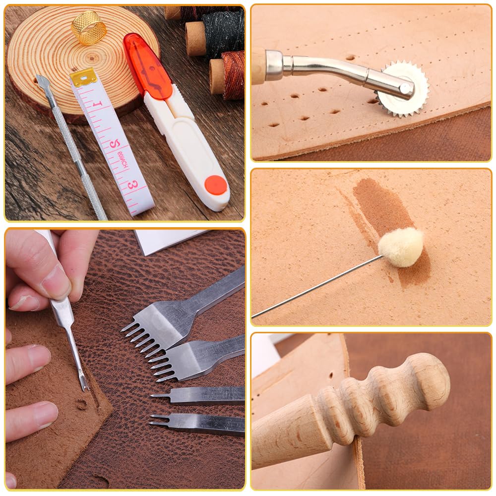 Samcos Skórzane Narzędzia Skórzane Zestaw do Praktyki Skóry Igły Skórzane i Narzędzie do Dziurkowania Przycinanie Skóry Diamentowe Polerowanie Krawędzi Mierzenie Klej