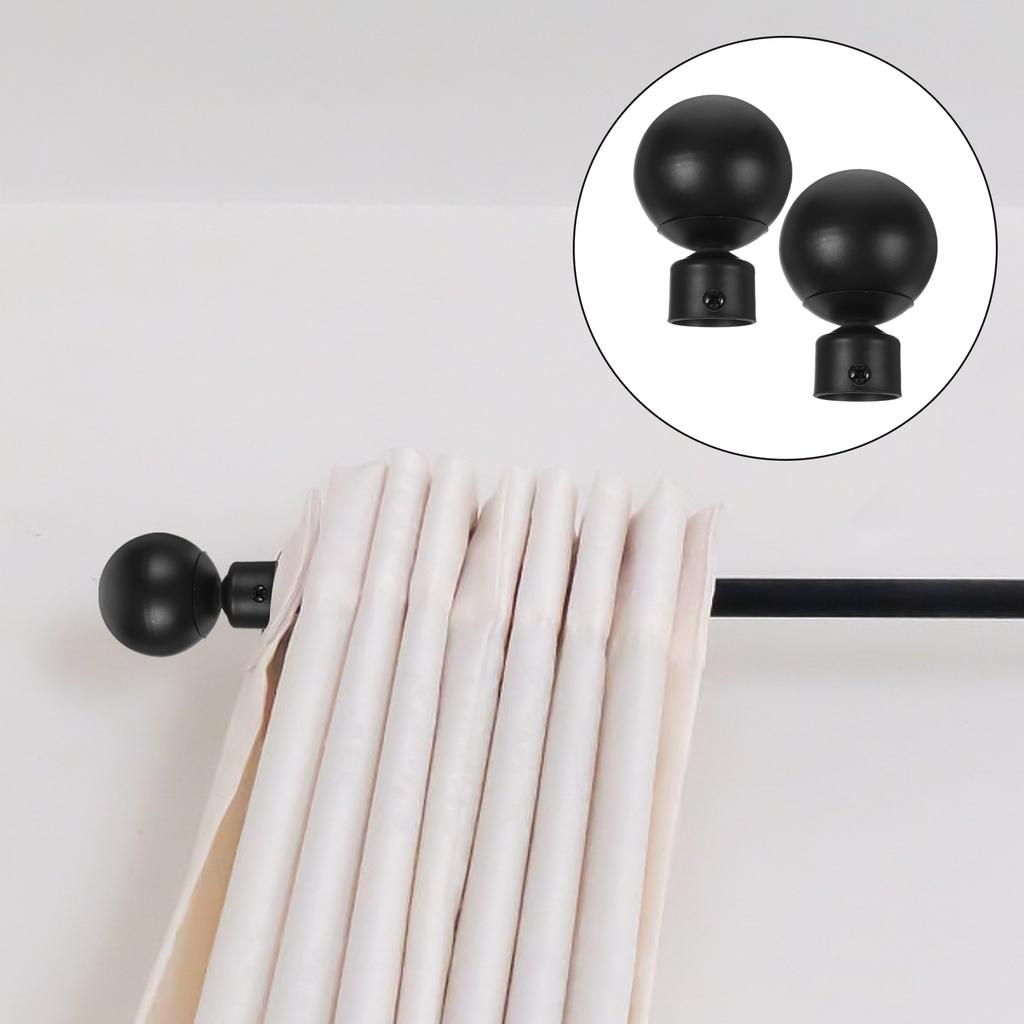 2 Pcs 28mm Window Curtain Rod End Black Unique Design Drapery Pole Drape Rod Finals Head Finials Fit for Home Office
