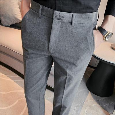 Pantalones de Vestir Slim-Fit para Hombre Estilo Coreano Bordados - Para Todo el Año, Talla Grande, Diseño Moderno Recortado