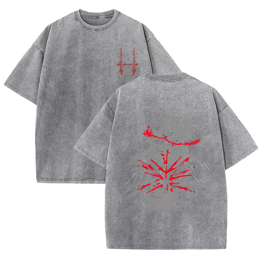 2026 Vintage Washed Black Abstract Skull Figure Graphic T Shirt Retro Dark Horror Print Oversized Casual Short Sleeve Tee