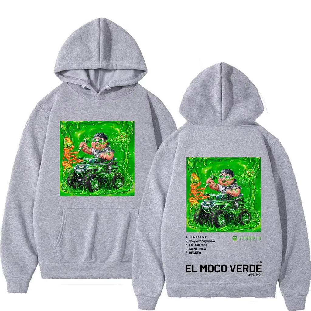 Rapper Feid El Moco Verde Album 2026 Tour Print Hoodies Men Women Hip-hop Pullover Autumn Winter Warm Yet Not Bulky for Autumn & Winter