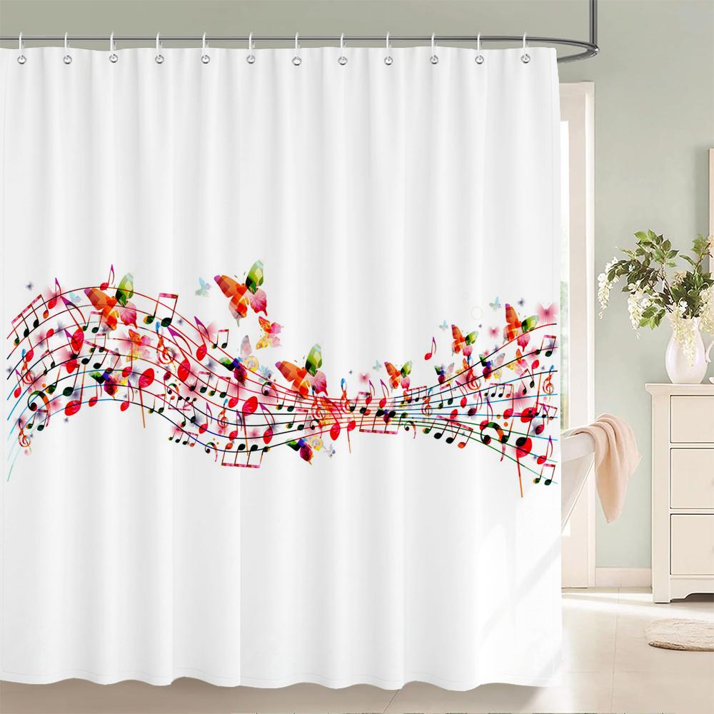 

Music notes piano pattern shower curtain waterproof cloth bathroom curtain with hooks bath partition curtain home decor curtain W90xH180cm