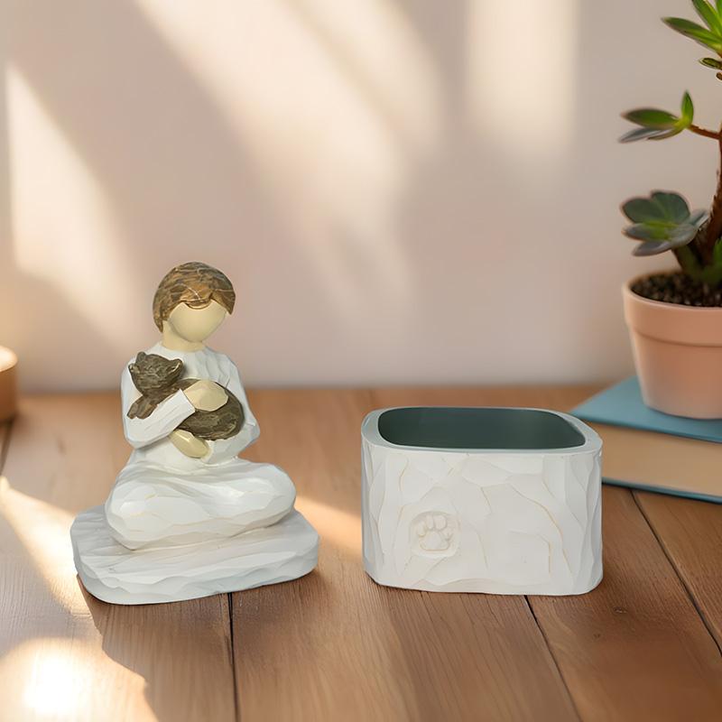 Angel Statue Girl And Cat Prayer Sculpture Kindness Box Memorial Pet Loss Gifts Craft for Grieving Pet Owners Home Decor