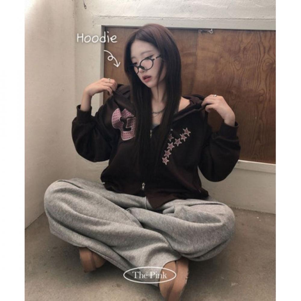 The Pink 2way Hooded Zip Up With Lettering Star Patch