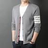 Giacca Maglione Lavorato a Maglia da Uomo Autunnale con Scollo a V a Righe