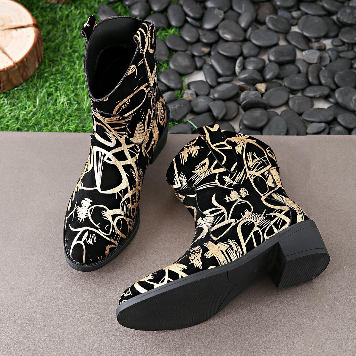 

Осенне-зимние женские зимние ботинки из полиуретана на средней подошве, удобные, теплые, с круглым носком, короткие, с принтом в виде граффити, размеры 35-43 39 золотой