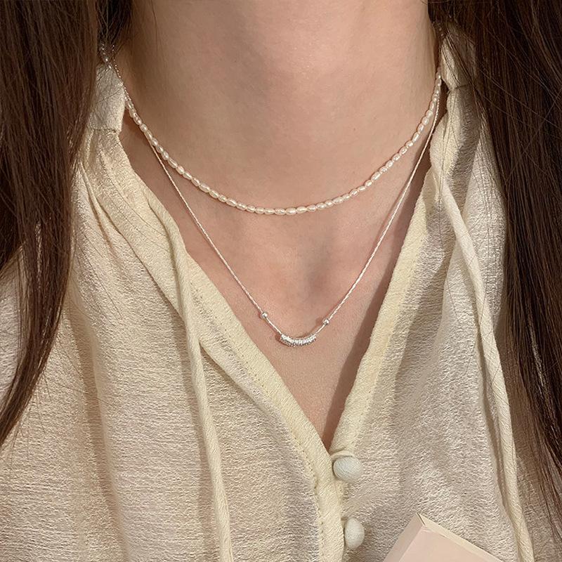PANJBJ 925 Sterling Silver Geometry Beading Necklace for Women Ins Design Snake Chain Daily Versatile Jewelry Gift Dropshipping