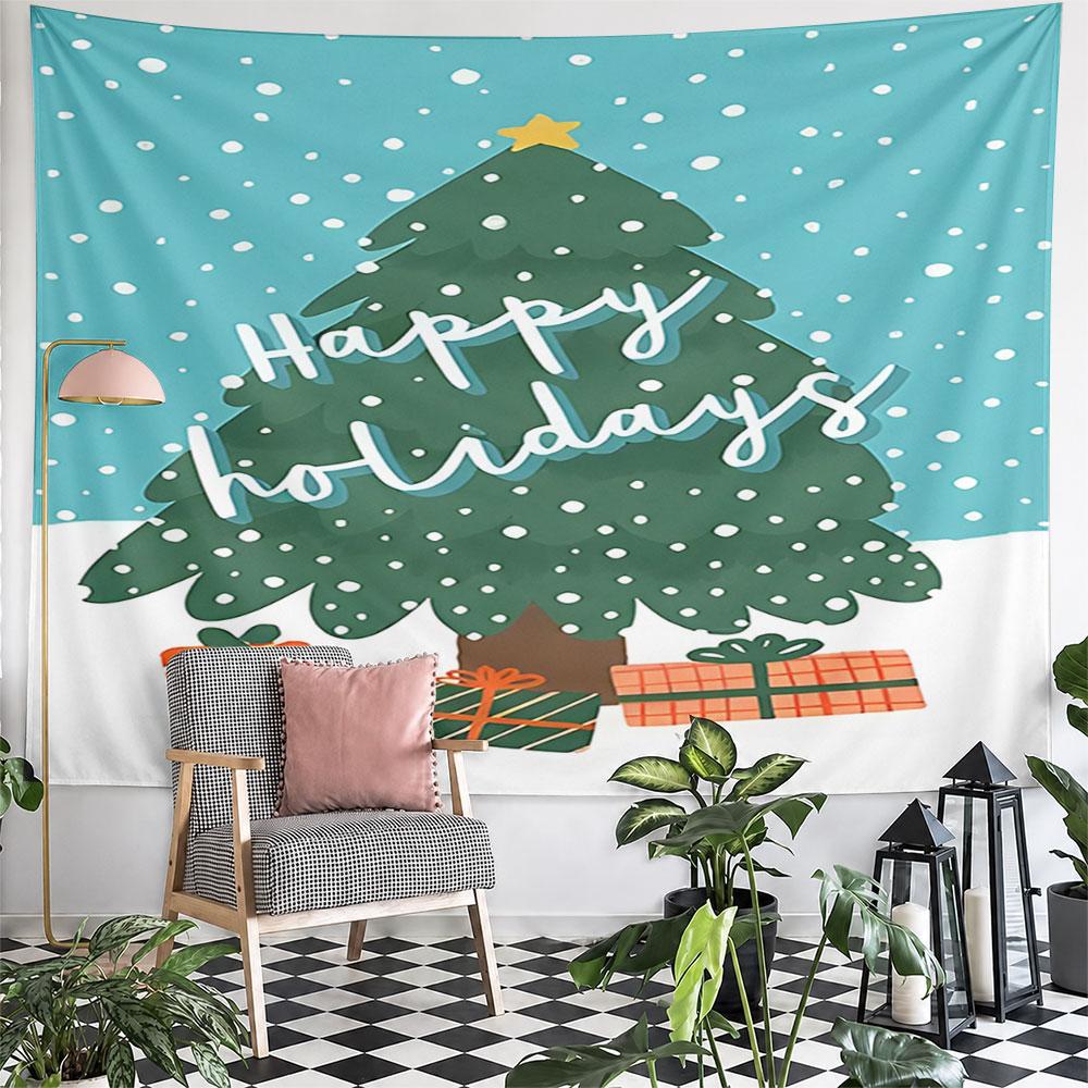Festive Christmas Tree with Gifts Pattern Wall Hanging Tapestry Decorative Tapestry Home Decor for Bedroom and Living Room