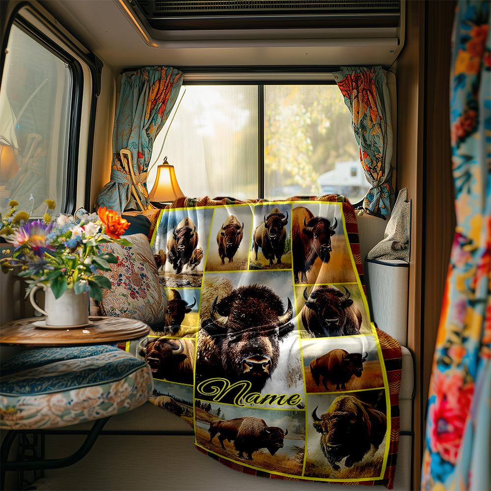 Wild Bison Collage Artwork Featuring Various Scenes Blanketcustomizable With Your Namecomfortable And Stylish Perfect For Travel Beds Chairs Offices