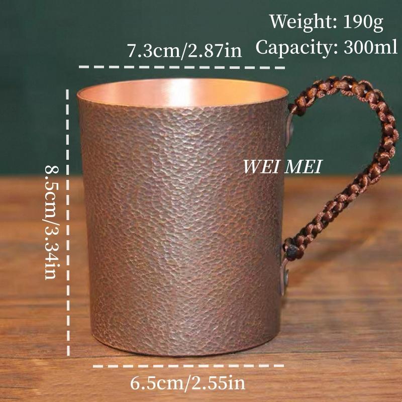 Vintage Copper Small-Sized Breakfast Coffee Mug,Multiple Sizes Handcrafted Hammer Texture Water Tea Cup,Woven Handle Tableware
