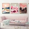 Japanese Cherry Blossom Tone Landscape Poster Pink Sunrise Mountain Picture Wall Art Canvas Painting Modern Room Home Decoration