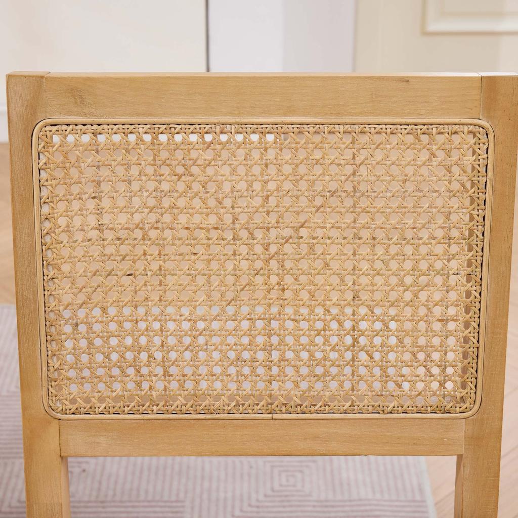 Rattan Dining Chairs Set of 2,Farmhouse Chairs with Cane Back,Mid Century Chairs with Hardwood Frame,Sponge & S-Spring Cushion, Tan,DE2883TN