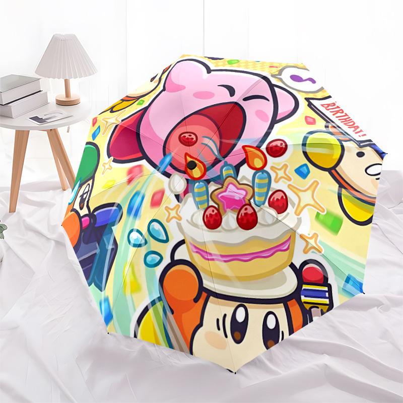 1 STUKS Kirby Feest Automatisch Open/Sluit Klapbare Draagbare Paraplu met 8 Ribbenstructuur voor Vrouwen/Mannen, Gebruik het hele jaar door   0901158