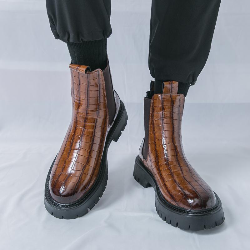 Men'S Thick Soled Boots Fashion Autumn And Winter Styles Work Business Office Outdoor Casual Trendy Leather Shoes 38-46 Hot