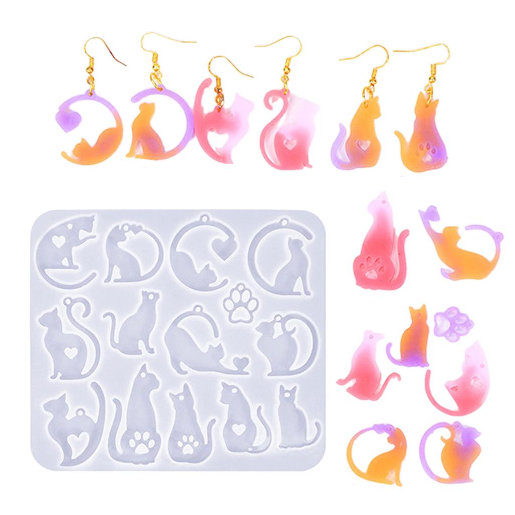 Handmade Epoxy Resin Moulds Cats Earrings Silicone Moulds Animal Molds Pendant Moulds with Hole Jewelry Making Molds