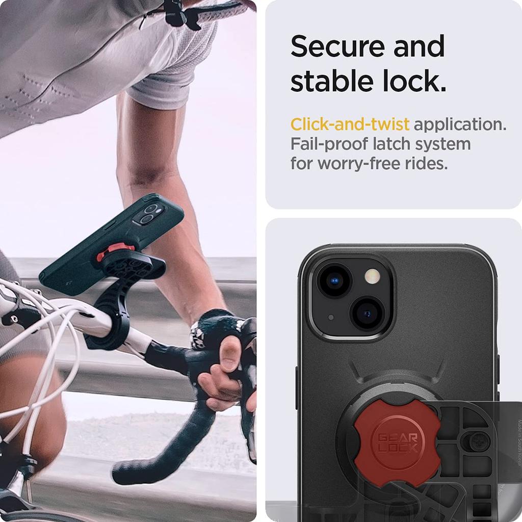 Spigen iPhone 13 Gear Lock Bike Mount Smartphone Holder for Motorcycles and Secures Gear ACS03743 Case, Drop-Resistant, Shock-Resistant Bicycles,