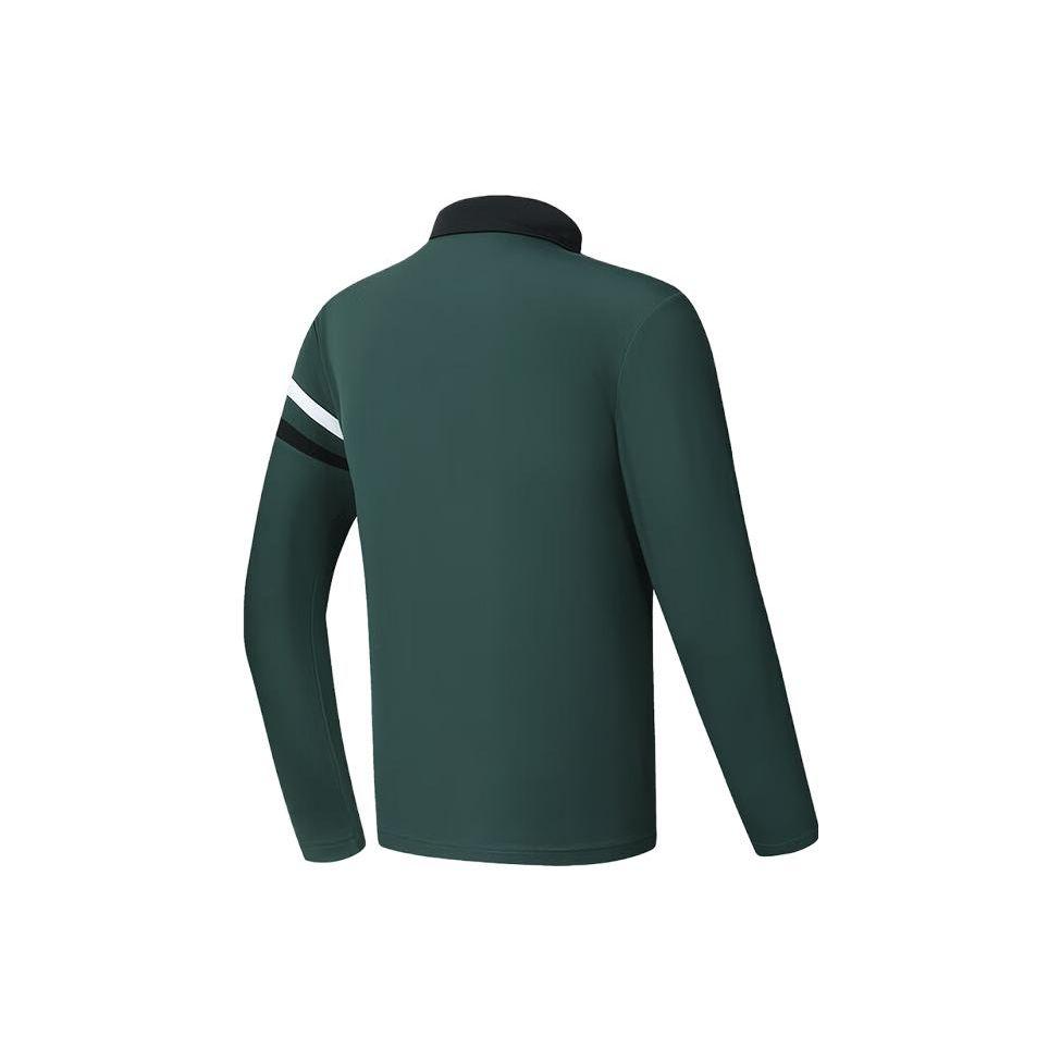Fila Golf Series Color Block Knitted Long Sleeve Polo Shirt Men Tops Mountain-Wall-Green A11M415217F-KK