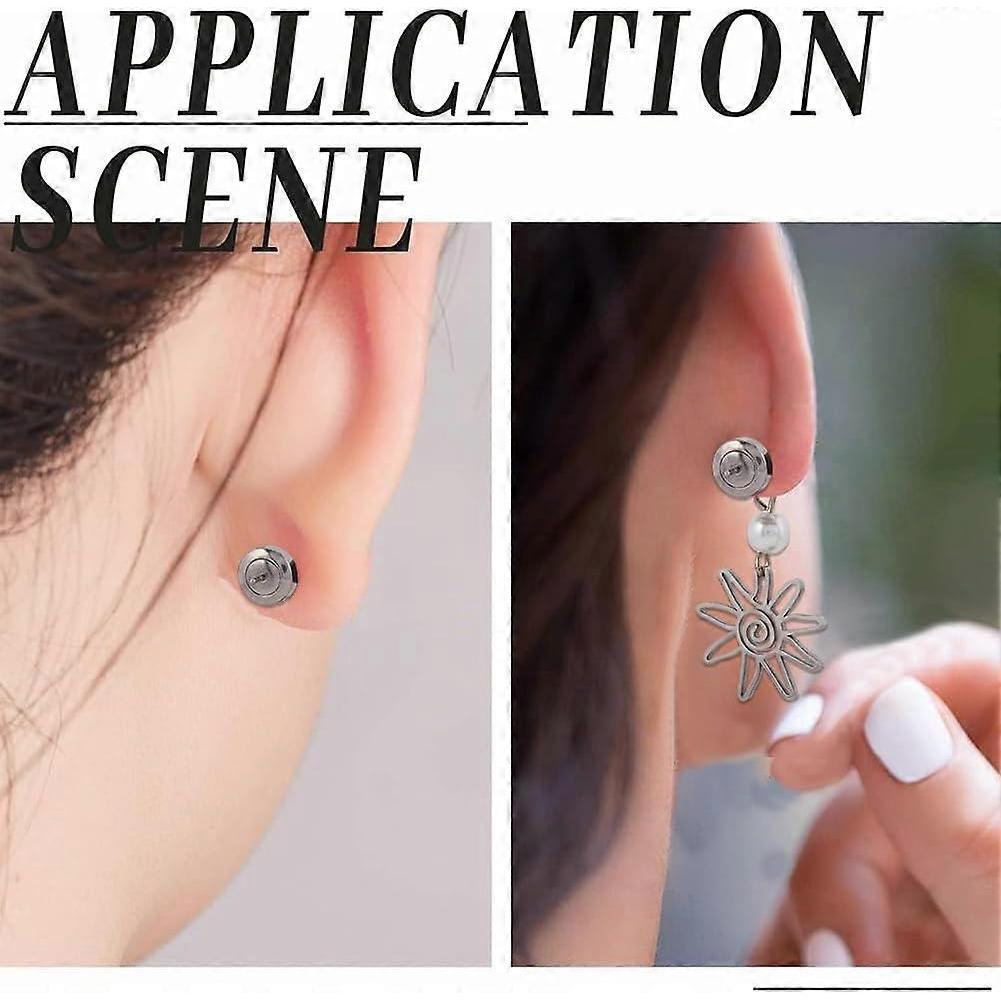 1 Box 6Pcs Earring Backs for Earring Studs 304 Stainless Steel Flat Round Ear Nuts Silver Locking Earring Stopper (Hole: 0.8mm/0.03inch)