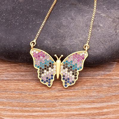 Nidin Top Quality Copper Zircon 12 Styles Charms Butterfly Pendant Chain Necklace for Women Gold Plated Vintage Boho Jewelry